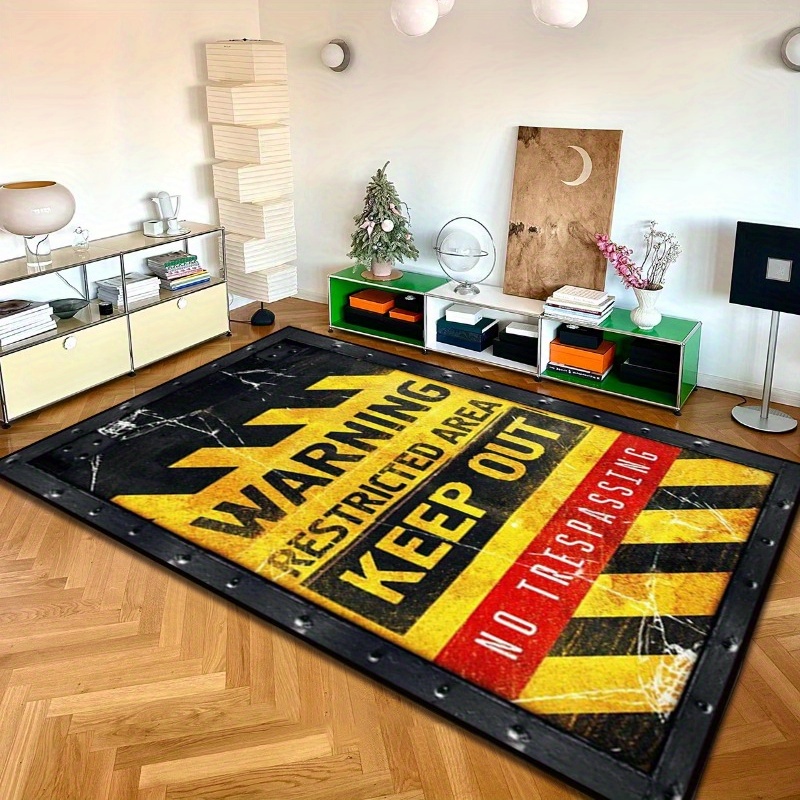 high quality non slip thickened   warning text decoration living room carpet large area creative bedroom bedside soft floor mat   leisure area study plush rug details 3