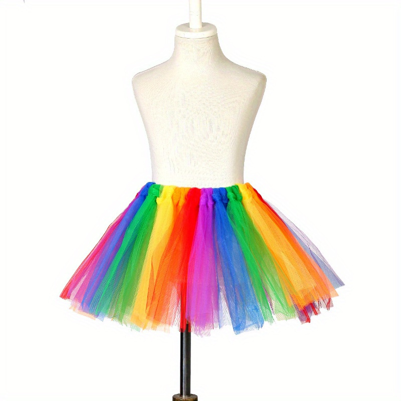 Damen Regenbogen Tutu-Rock mit mehrlagigem Rüschensaum - Mehrfarbig in Pastell- & Lebendigen Farben (Pink, Blau) Gelbe Grün Orange Lila Rot Schwarz Pink), Funky Tanzkostüm für Ballett Karneval Freizeitkleidung Leichter Flauschiger Geschichteter Netzrock Mit Elastischem Bund Für Sichereren Halt Verspieltes Auffälliges Design Ideal Gefeiert Themenpartys Auftritte