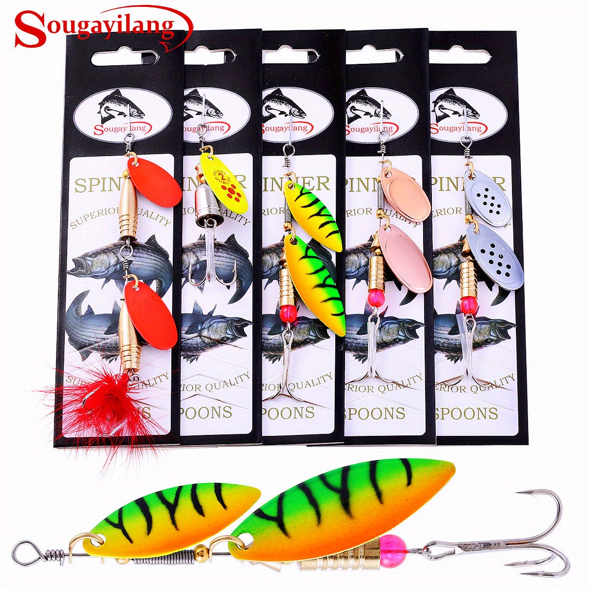 Fishing Lure Metal Hard Bait With 2 Rotating Sequins Treble - Temu