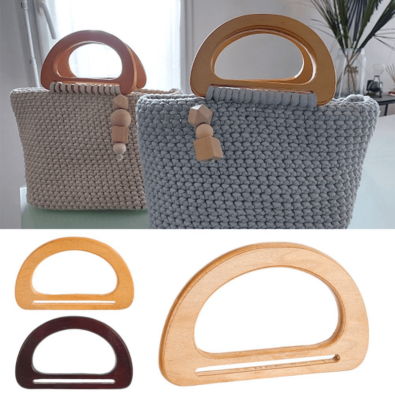 WADORN 2pcs Wooden Bag Handles for Bag Making, Wooden D Shape Handbag  Handle Replacement Wood Purse Handle DIY Handmade Bag Handle for Crochet  Bag