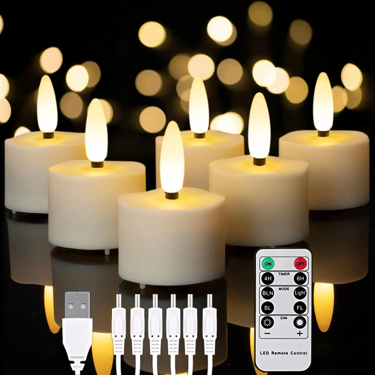6 pièces bougies coniques sans flamme en cire véritable ivoire, bougie sans  flamme à piles avec télécommande, bougie LED à mèche 3D de 9,6 , bougie  sans flamme vacillante parfaite pour la
