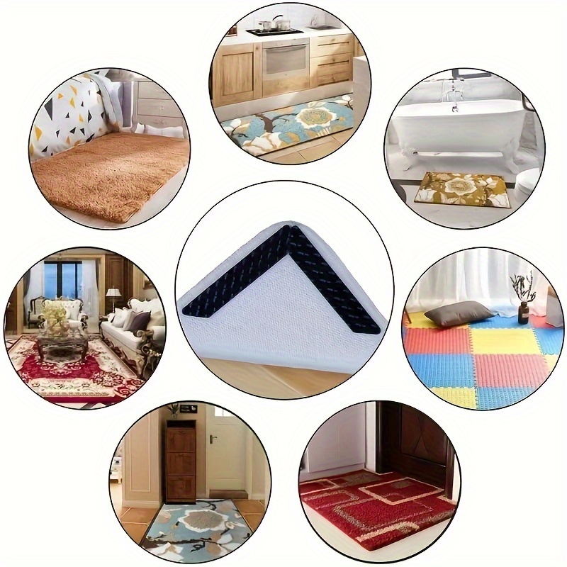 8 Pcs Rug Grippers for Area Rugs, Non Slip Rug Stickers for Wood Floors and tiles, Carpet Stickers for Kitchen Rugs