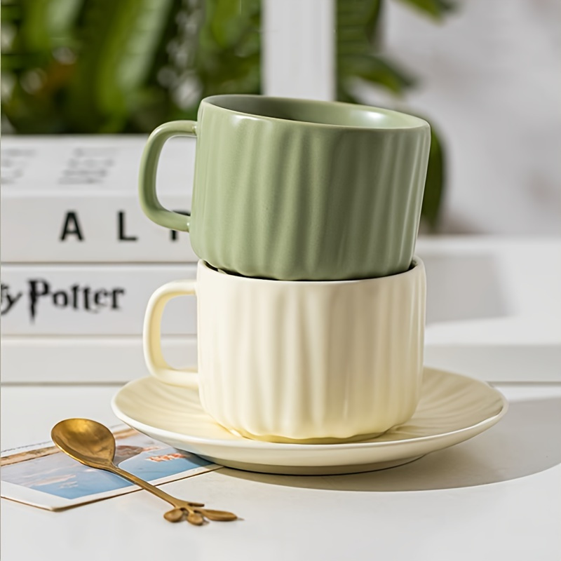 Coffee Cup & Saucer Spoon Set Retro Vertical Stripes Ceramic Coffee Mug for  Cappuccino Latte Coffee