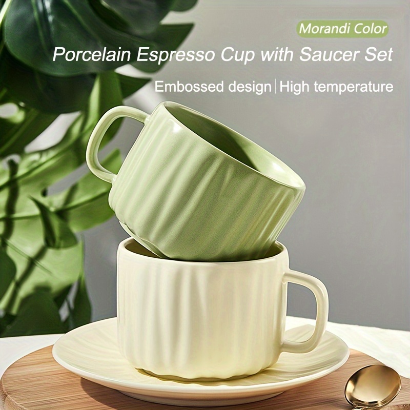Coffee Cup & Saucer Spoon Set Retro Vertical Stripes Ceramic Coffee Mug for  Cappuccino Latte Coffee