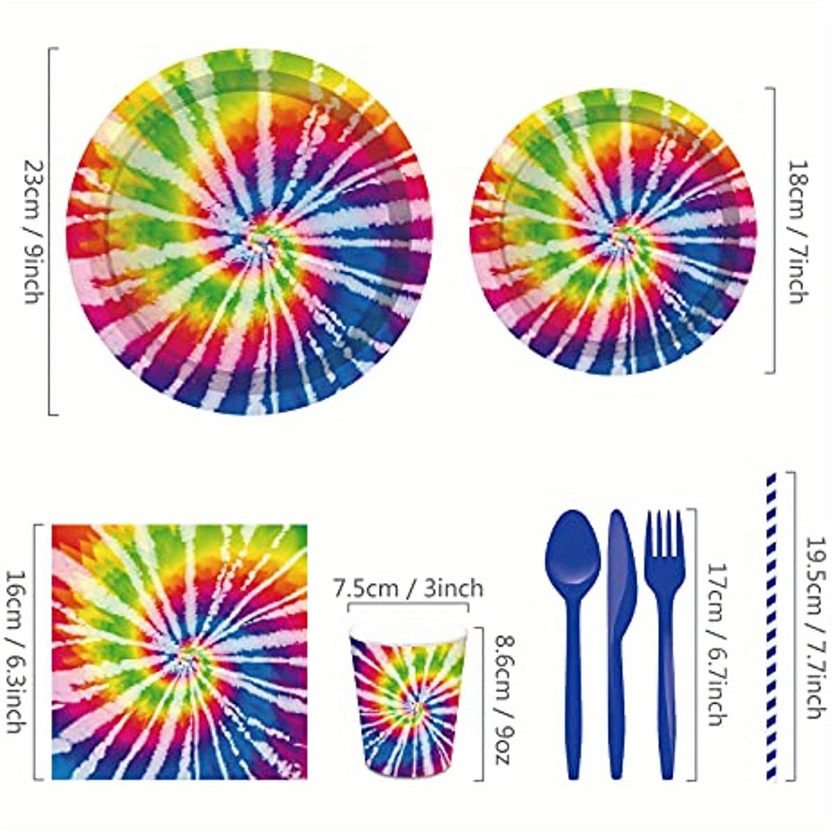 Tie Dye Birthday Party Decorations,40 Pcs Colorful Disposable Tie Dye  Hippie