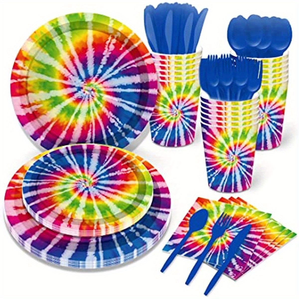 Tie Dye Birthday Party Supplies Set Plates Napkins Cups Tableware Kit for 16