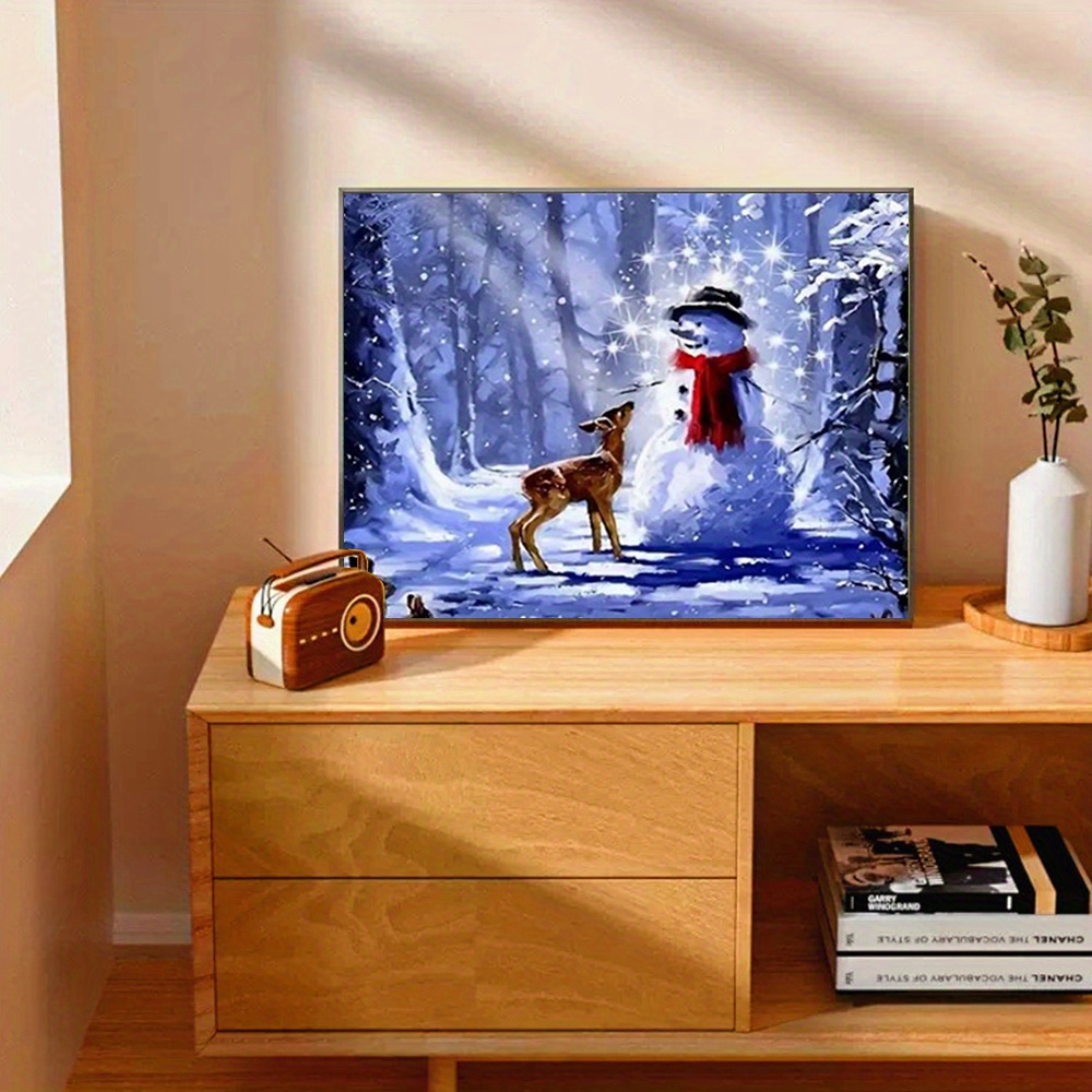 New Arrival Full Round Diamond Canvas Snowman Deer Home Wall Decor