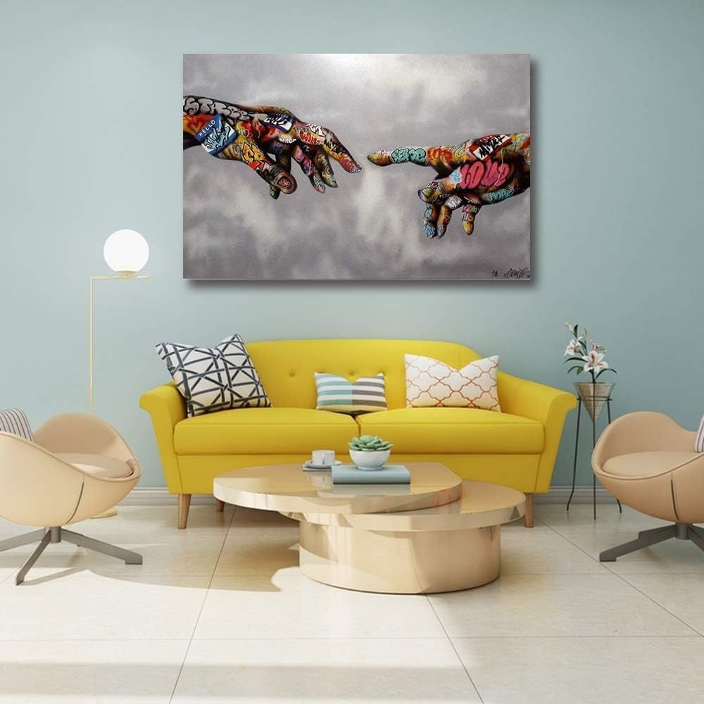 Classic Street Art Banksy Graffiti Paintings Canvas Wall Art Adam Hand of God Pop Art Prints Posters Abstract Colorful Modern Wall Decor Pictures Home