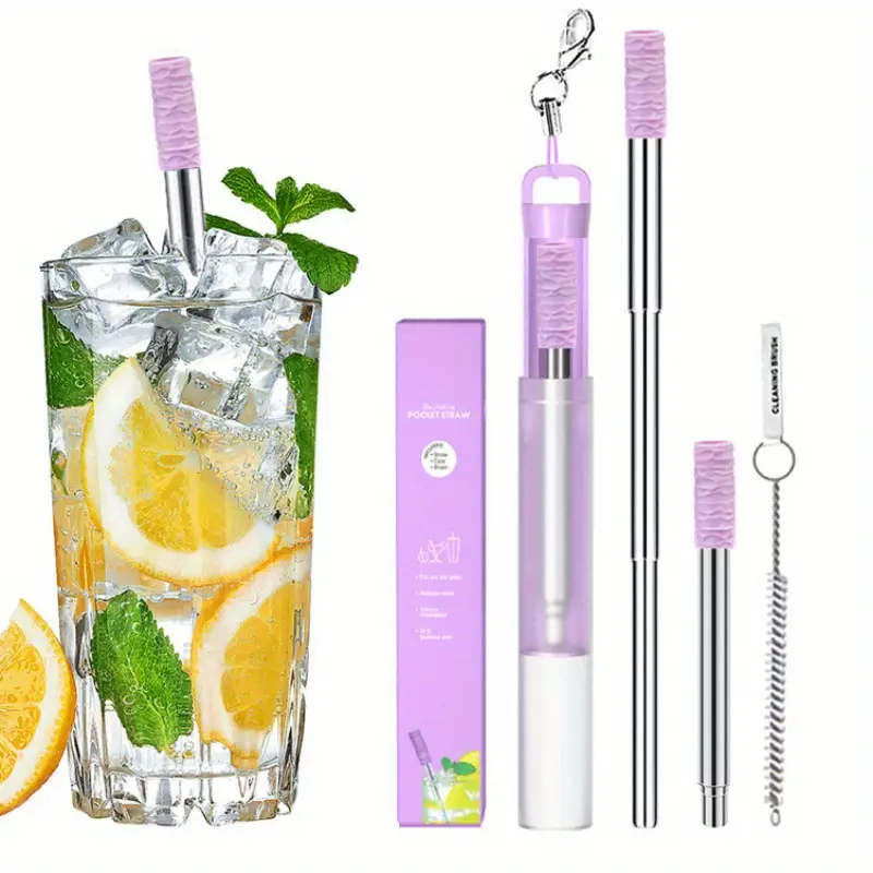 21CM Reusable Collapsible Drinking Straws Stainless Steel Metal
