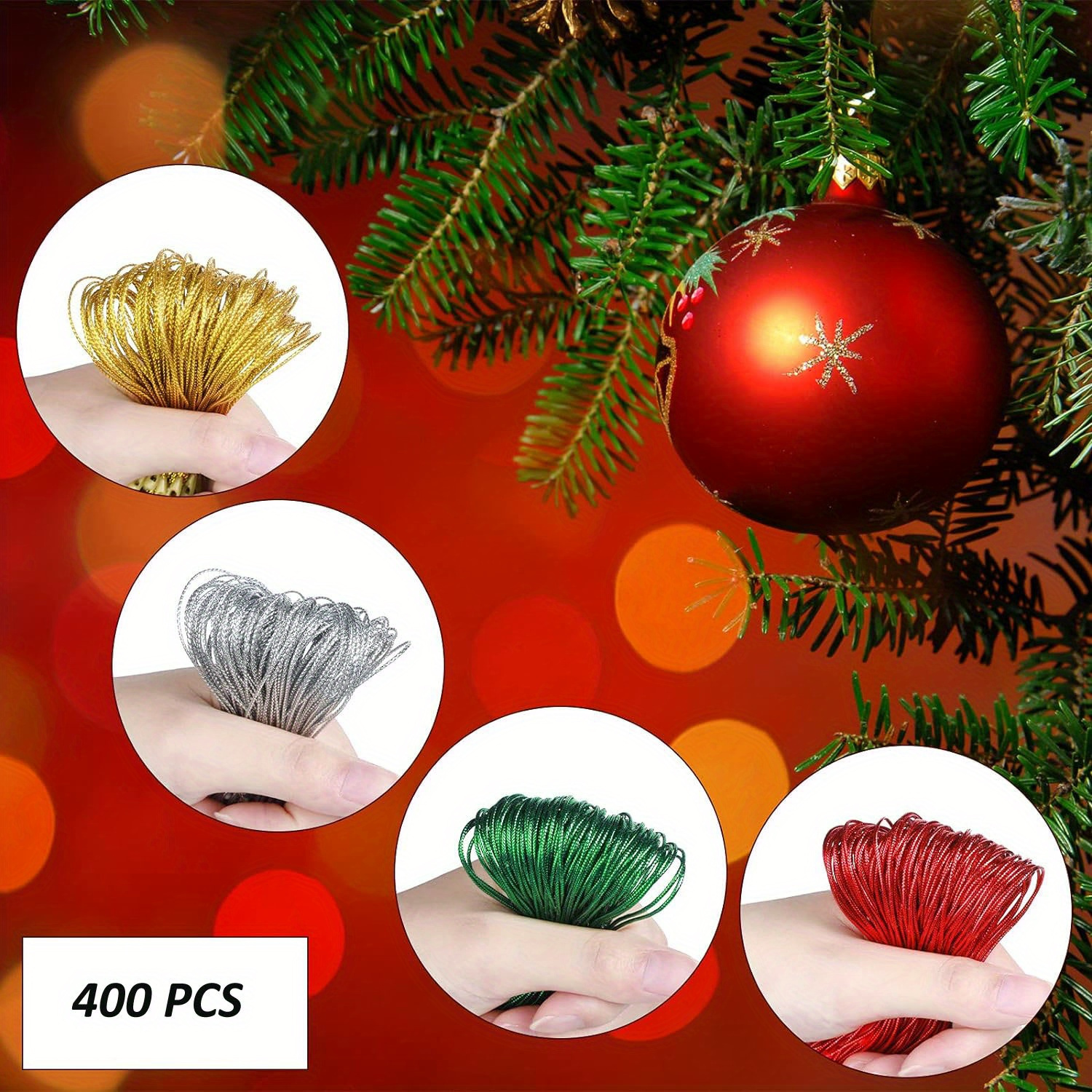 Christmas Ornaments Hanger String Precut Hanging Ropes for Christmas Tree  Ornament Decorations with Snap Fastener (200Pcs Sliver)