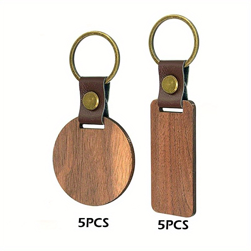 Temu 10pcs Walnut Wood Keychain Blanks - Wooden Keychain, Laser Engraved Keyring, Birthday Gift, Real Leather Keychain Strap, Best Gifts Ever