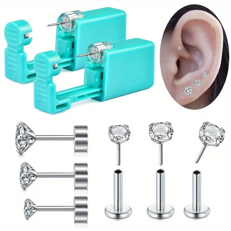 Body Piercing Kit With Ear Piercing Gun Threadless Cubic Zirconia