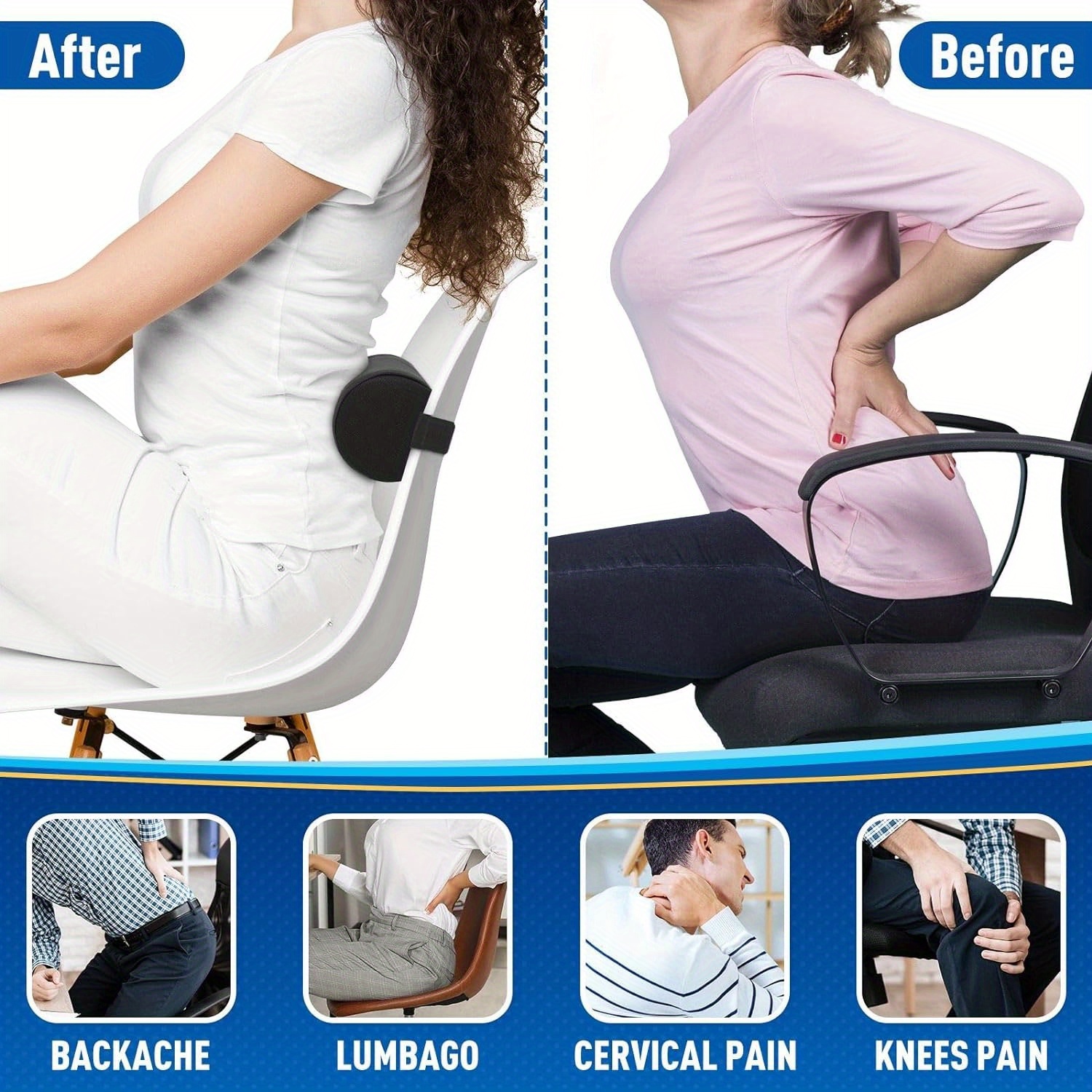 Seat Cushion & Lumbar Support Pillow For Office Chair, Car, Wheelchair  Memory Foam Desk Chair Cushion For Sciatica, Lower Back & Tailbone Pain  Relief Desk Pad With Washable Cover - Temu