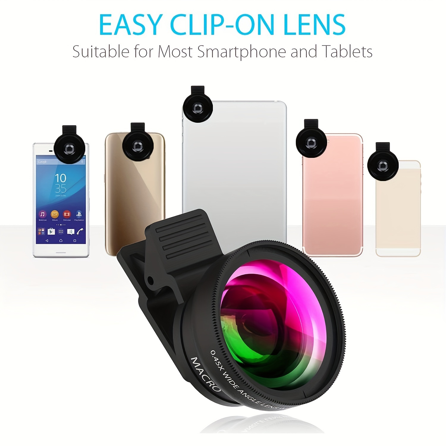 Lente del teléfono móvil, 2 funciones Kit de lente de cámara 0.45x Len gran  angular y lente de cámara macro HD para teléfono Android Iphone