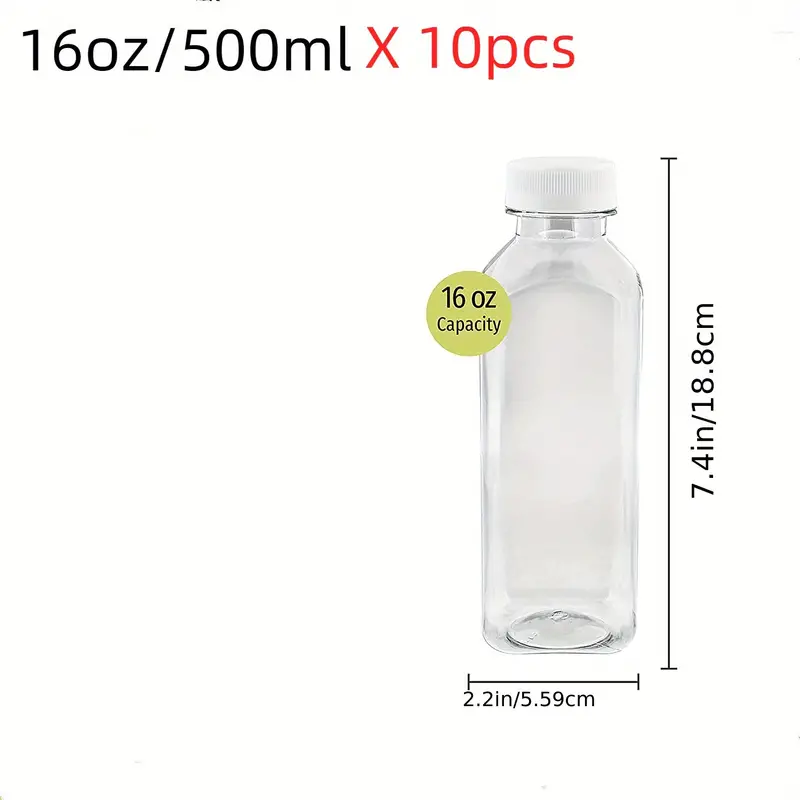 10pcs Plastic Juice Bottles With Lids, 4/5/12/16oz, Reusable Juice Bottles,  Mini Fridge Bottles