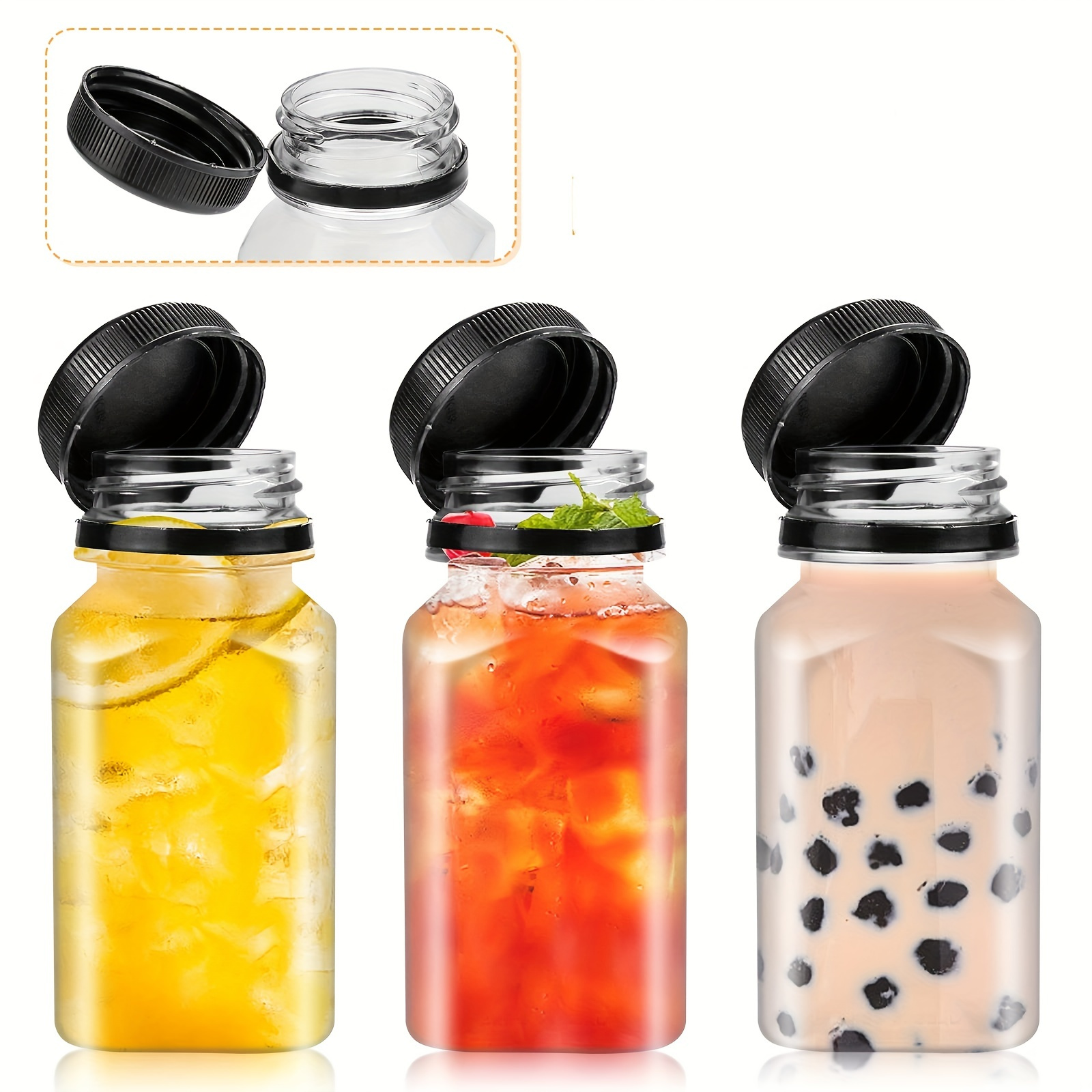 10pcs Plastic Juice Bottles With Lids, 4/5/12/16oz, Reusable Juice