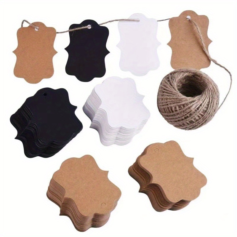 50pcs Blank Gift Tags + 50pcs Cotton Ropes, 3.54*1.77inch/9*4.5cm Kraft  Paper Rectangular Hanging Tags, Gift Tags, Thank You Tags