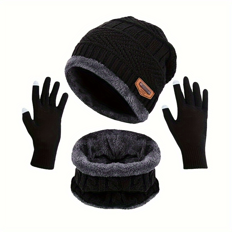 

2pcs/2pcs+1pair Plus Velvet Thickened Warm Beanie Hat & Scarf & Gloves Set With Ear Protection, Ideal Choice For Gifts