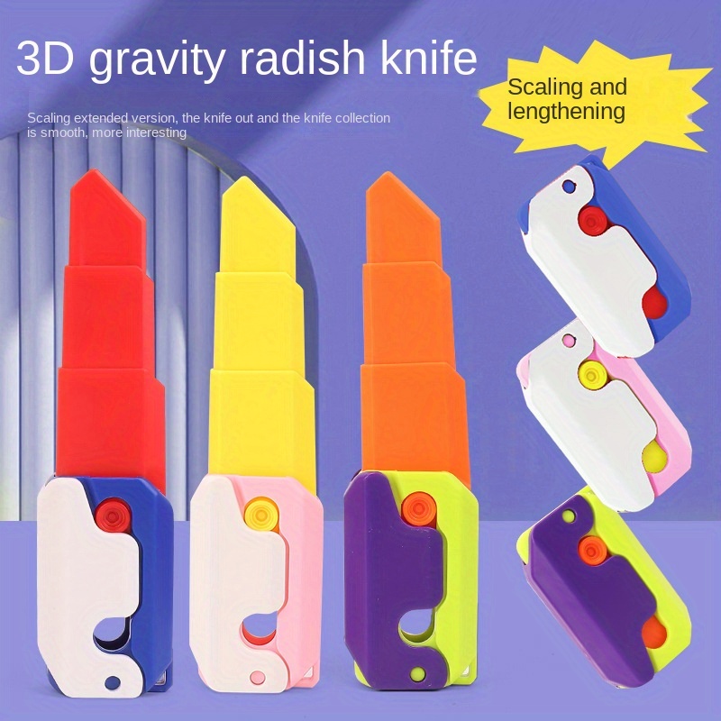 Large Radish Knife 3D Gravity Radish Knife Cool Decompression Simulation  Knife Toy Foldable Radish Knife