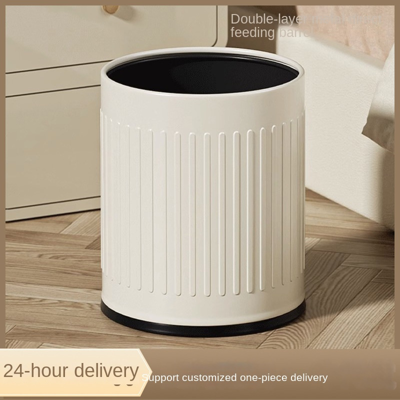 kitchen trash can 15L Round Trash Can Household Living Room Kitchen Trash  Cans No Lid Double-layer Large Capacity Bedroom Office Garbage Cans Simple