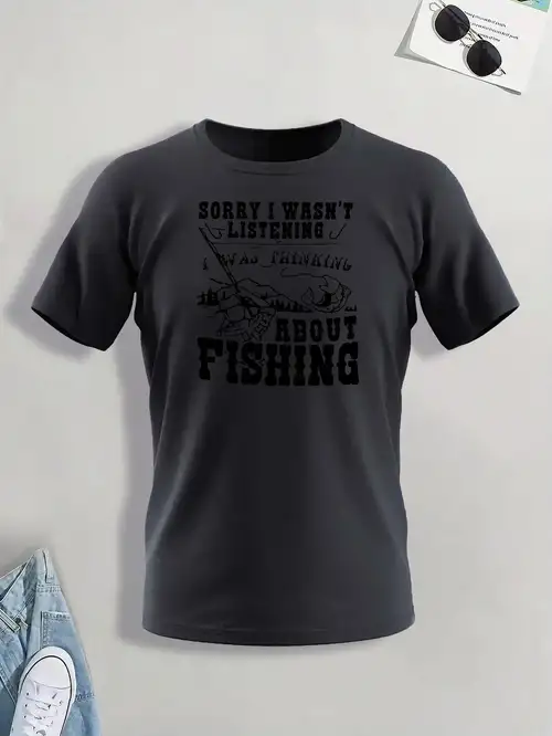 Men's Casual Trendy Funny Fishing Logo Print T shirt Short - Temu
