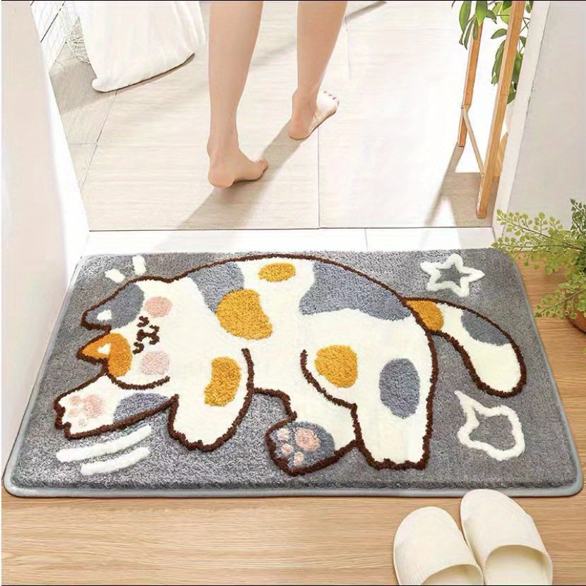 1pc Bath Rug, Cute Animal Pattern Imitation Cashmere Floor Mat