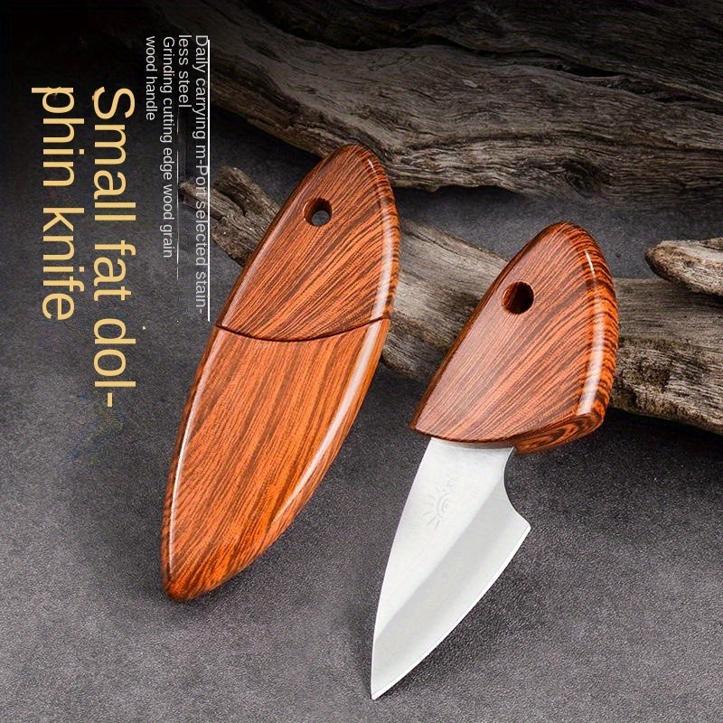 Mini Stainless Steel Pocket Knife Portable Wooden Fish Knife - Temu