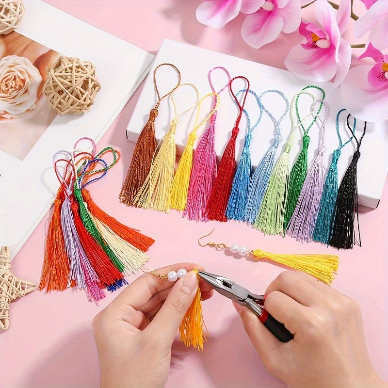 50pcs Bulk Bookmark Small Tassels, Silky Handmade Soft Craft Mini Tassels  With Rings For Bookmarks, DIY Crafts And Jewelry Making, 40 Colors Random
