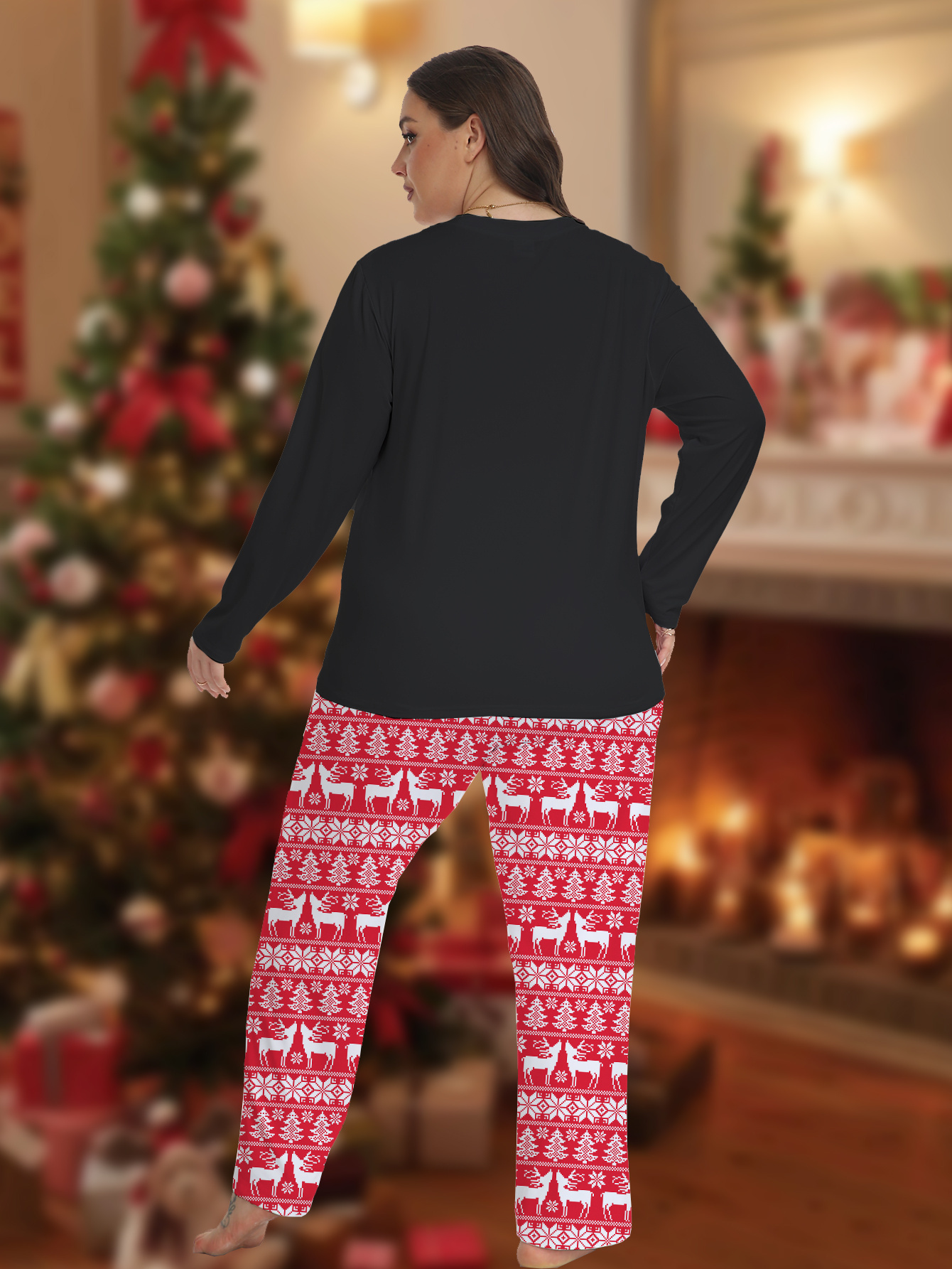 Christmas Pajama Set Women's Cake & Drinks Print Long Sleeve