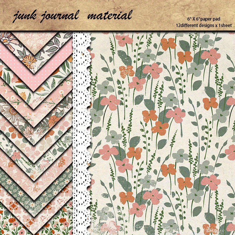 12sheets Large Size Retro Flowers Material Paper Retro Journal Decoration Diy Tools Student Stationery Arts Crafts