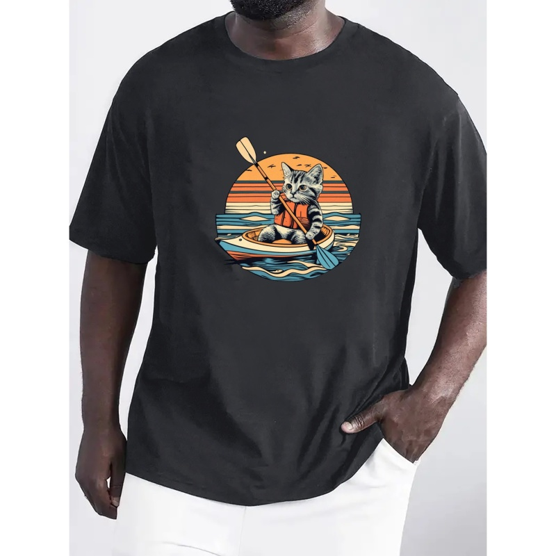 

Kitten Kayaker Print T Shirt, Tees For Men, Casual Short Sleeve T-shirt For Summer