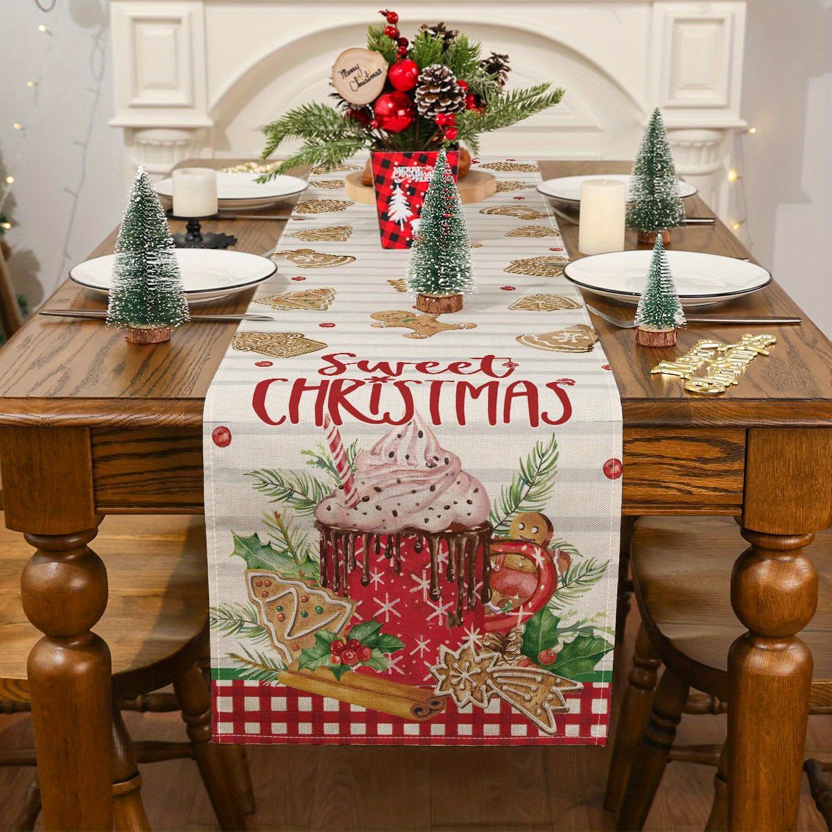 Table Runner Merry Christmas Table Runner Gingerbread Ice - Temu