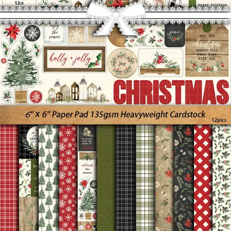 12pcs Large Size Merry Christmas Material Paper, Retro Journal For  Background DIY, Gift For Women Adults Students Teachers Employee Arts Crafts