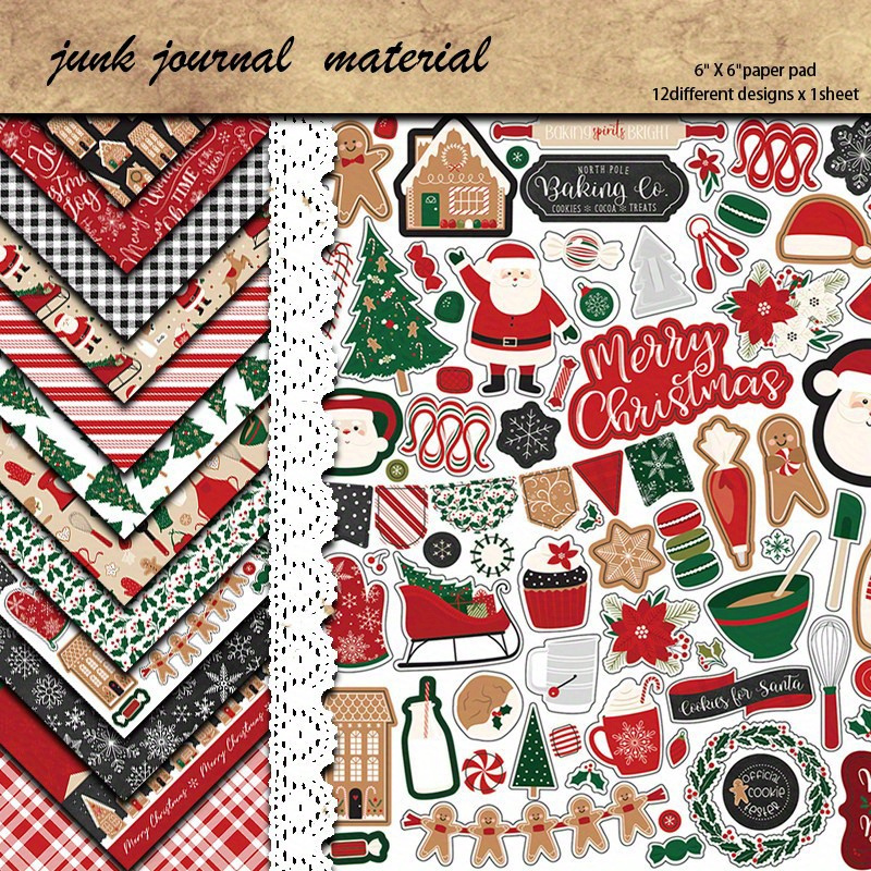 12pcs Large Size Farmhouse Christmas Material Paper Retro Journal  Decoration DIY Tools For Student Stationery Arts Crafts