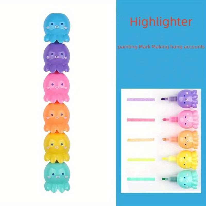 

1pc 5-color Creative Color Octopus Fluorescent Pen Family Pack Graffiti Marker Pen Cute Eight-armed Octopus Journal Pen Note Pen