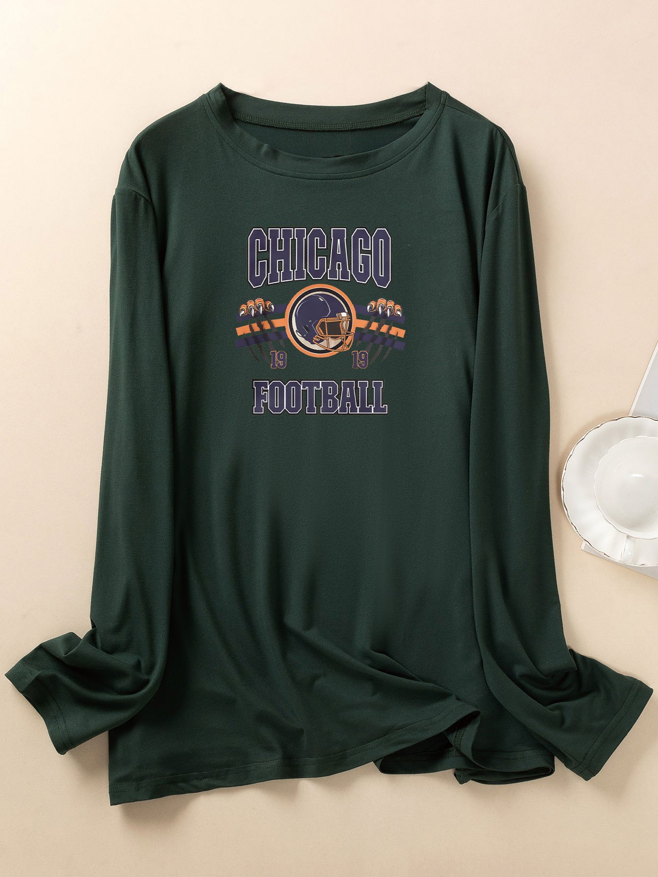 Women's Plus Size Rugby Helmet Print Long Sleeve Lounge Top