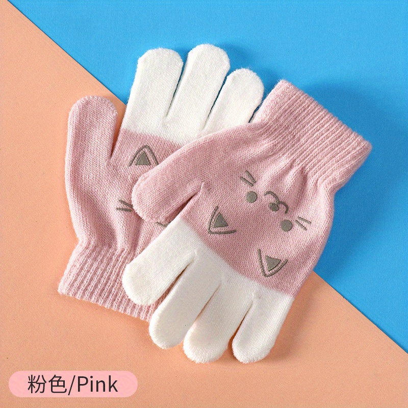 1pair Children Winter Knitting Gloves, Bowknot Bear Plush Soft Five Finger  Gloves, Boys Girls Warm Gloves