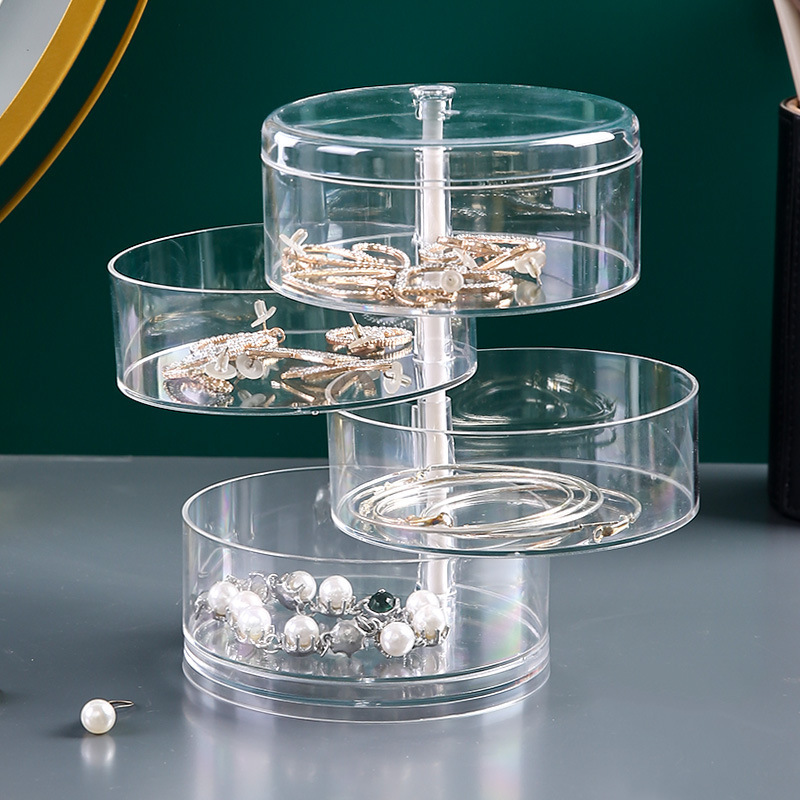 1pc Plastic Jewelry Storage Organizer With 4/5-Layer Rotating Drawer,  Jewelry Display Box For Women, Decorative Jewelry Tray With Lid For Rings,  Earri