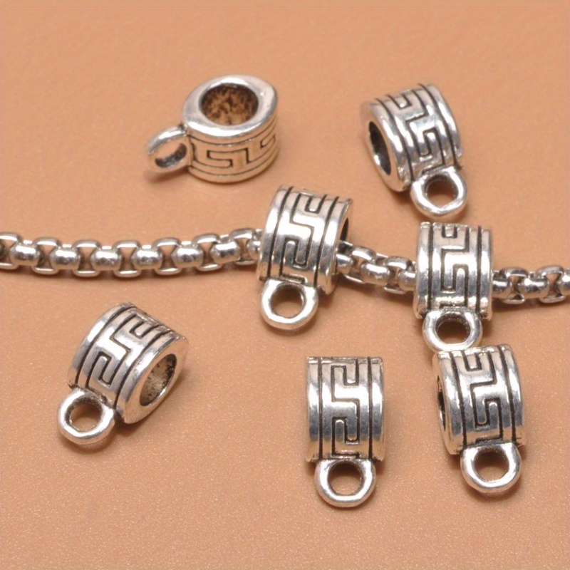 20pcs Vintage Antique Silver Color Alloy Bail Beads Pendant Large Hole  Spacer Beads DIY Charm For Bracelet Necklace Pendant Accessories