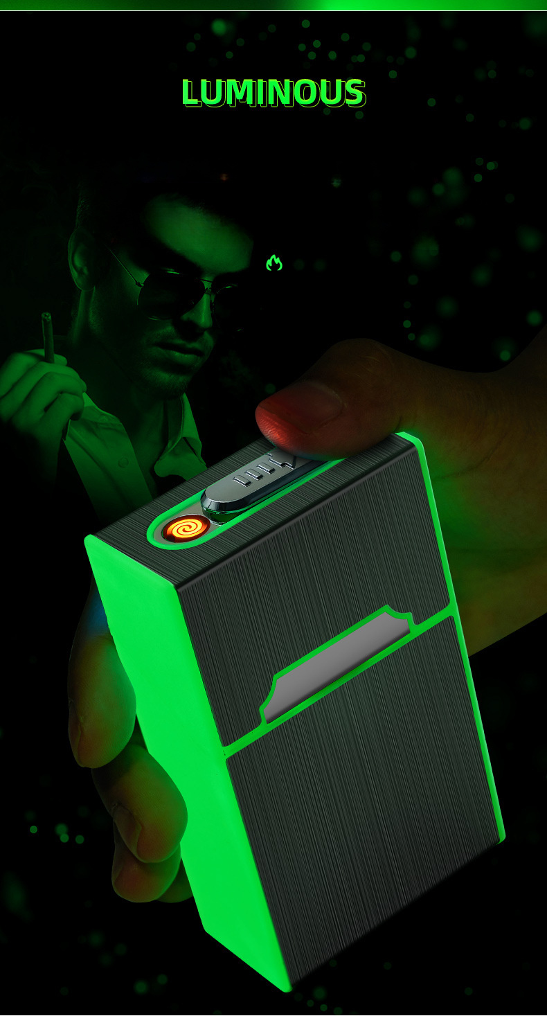 1pc 20 capacity luminous unisex tobacco case usb charging tobacco box with lighter details 1