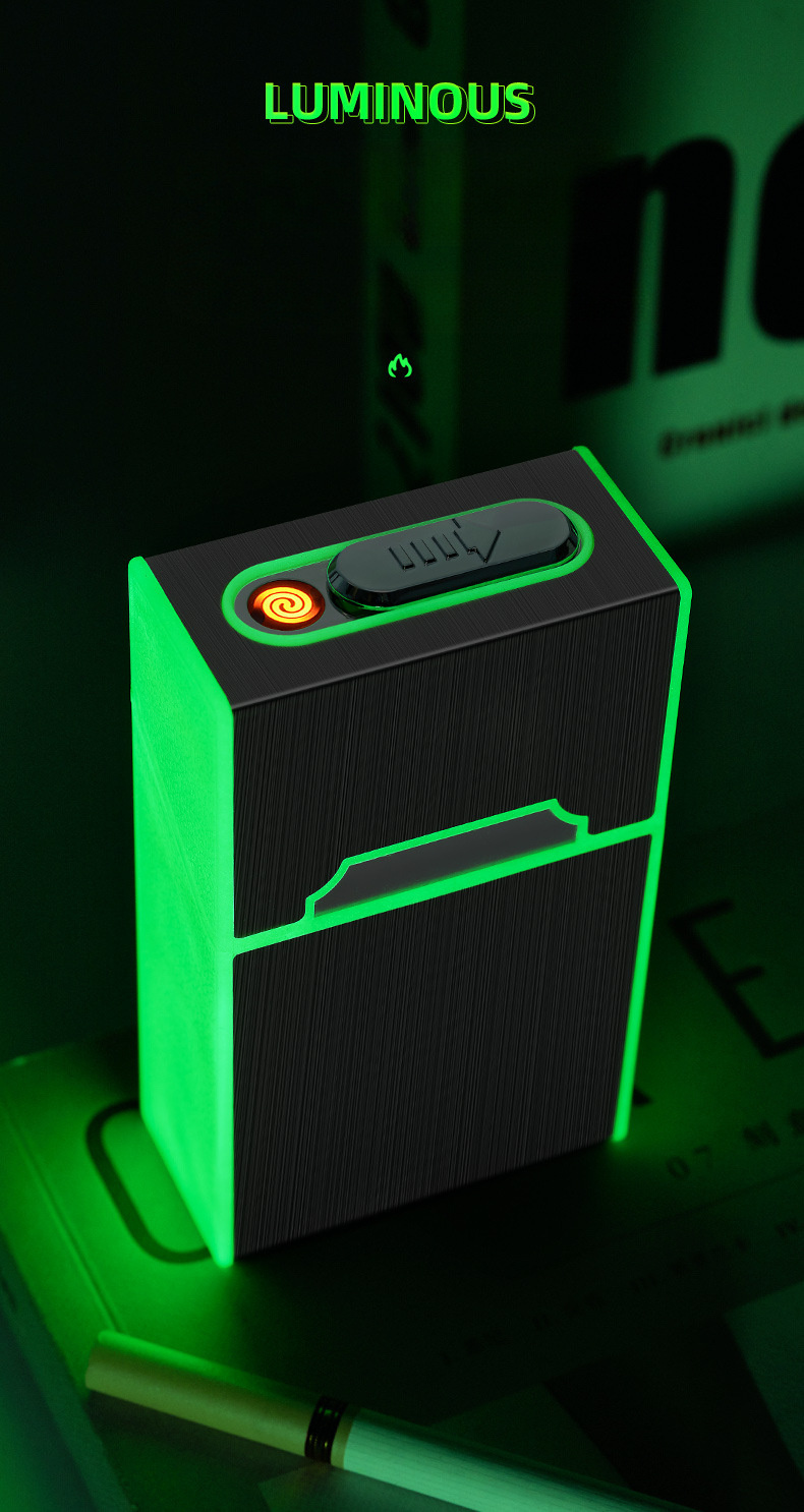1pc 20 capacity luminous unisex tobacco case usb charging tobacco box with lighter details 4