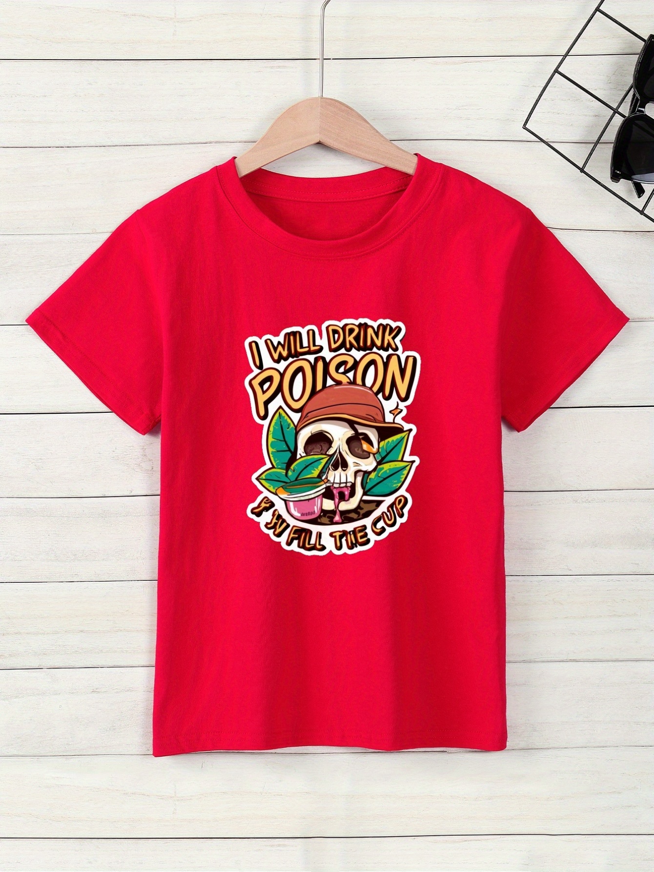 Boy's Poison Skull Print Creative Tee Tops Clothes For Kids - Temu