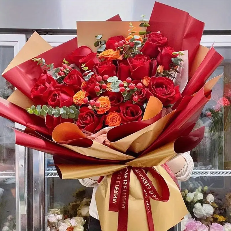 Double colored Golden Paper Opening Eurasia Paper Bouquet - Temu
