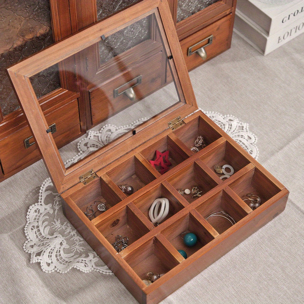 Boîte de rangement en bois cristal, vitrine Portable de bijoux
