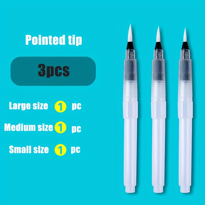 3pcs Reusable Water Brush Pens: Perfect For Students Of Watercolor Painting  & Calligraphy!