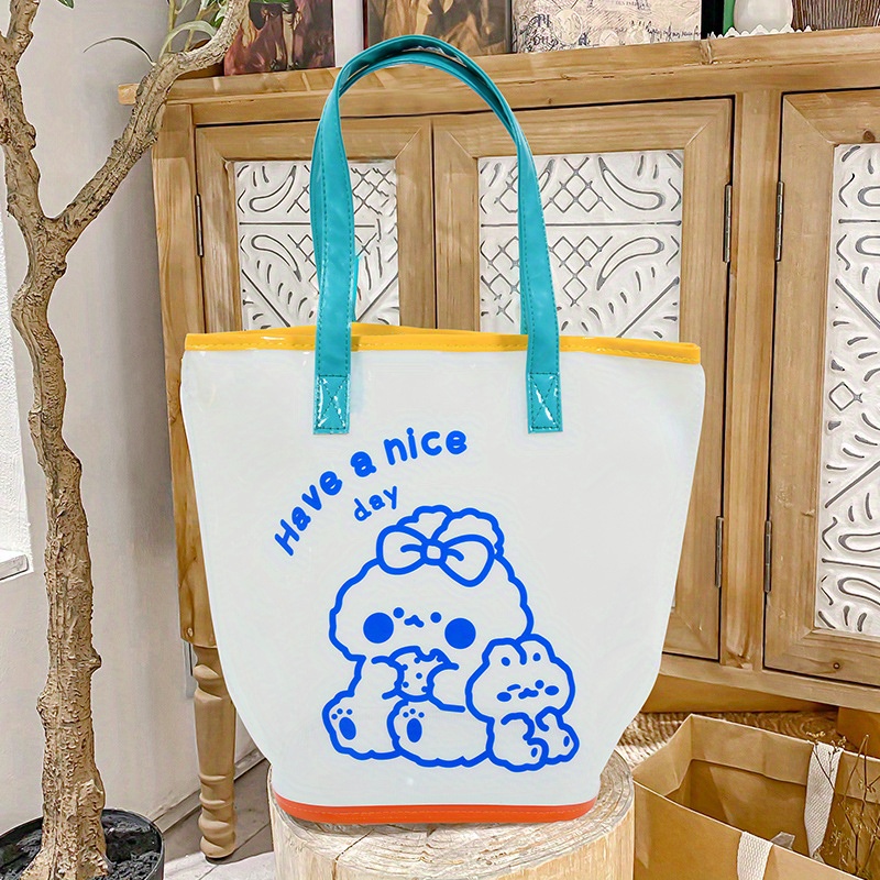 Transparent Pvc Beach Bag, Chenille Letter Decor Summer Jelly Tote Bag,  Large Capacity Waterproof Shoulder Bag With Inner Bag - Temu