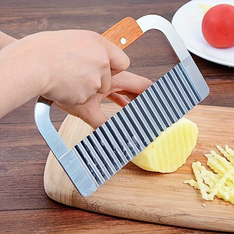 Stainless Steel Wooden Handle Potato Slicer French Fries - Temu