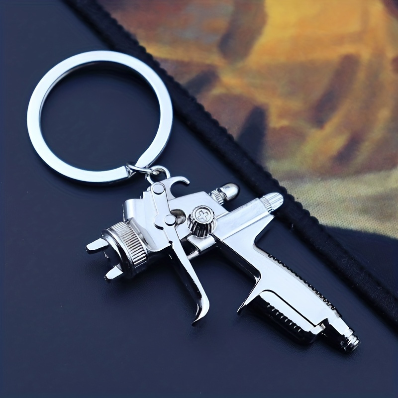 9pcs Gun Keychain - Rifle Machine Model Silver Metal Keyring Mini Key Ring  Chain