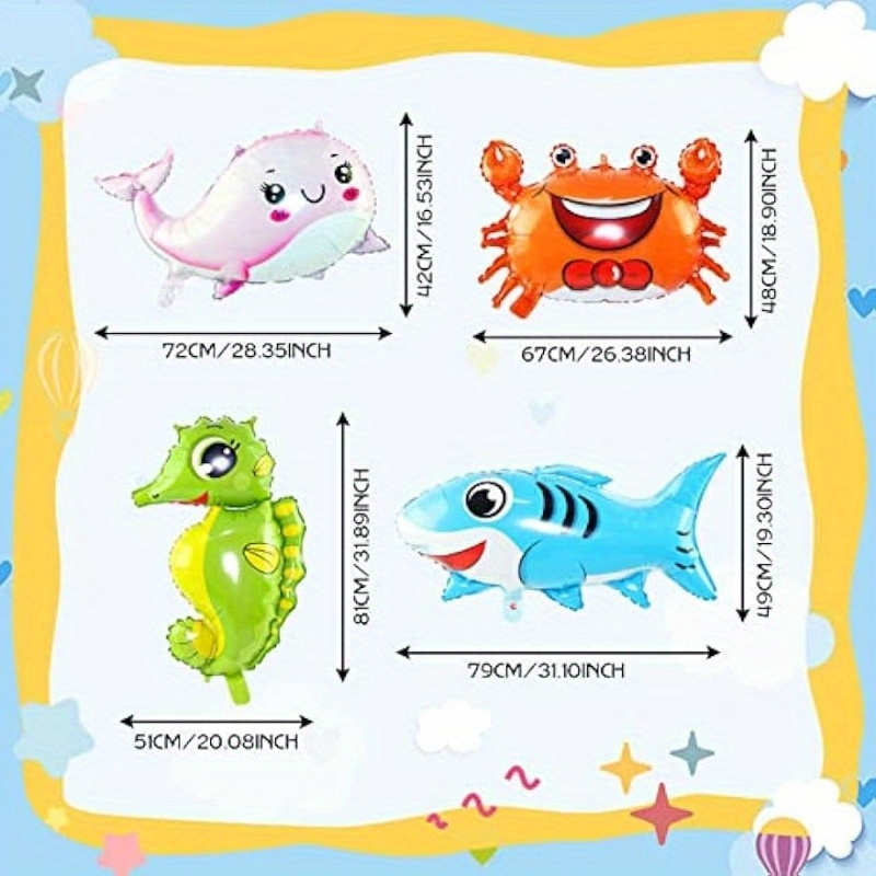 8pcs Large Ocean Animal Balloons 20 30in For Under The Sea Theme Party  Decoration Octopus Shark Fish Dolphin Seahorse Crab Scallop Foil Balloons, High-quality & Affordable