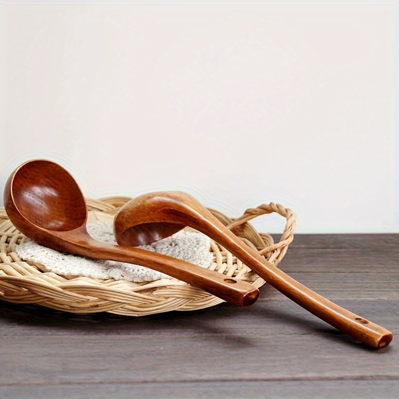 Natural Wooden Ladle Non Stick Straight And Long Handle - Temu